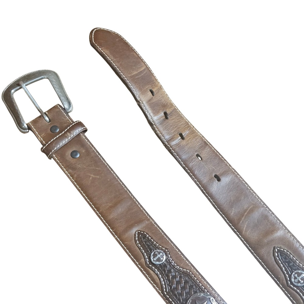 Vintage 3D Belt Co Leather Western Star Cross Concho Belt Mens 34 9992 Cowboy